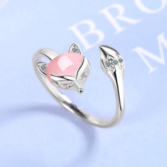 Jewelry - 925 Sterling Silver Fox With Pink Opal Stone Ring
